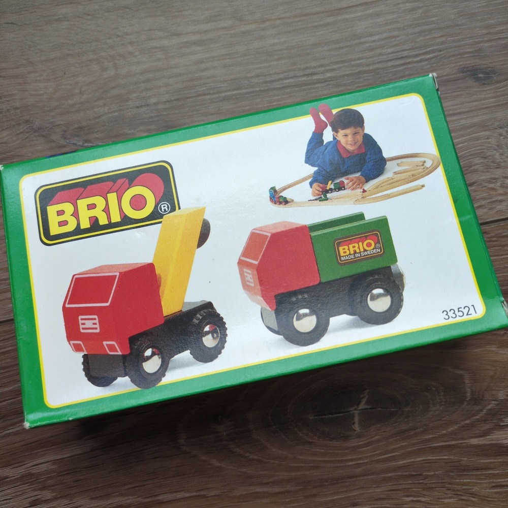 NEW Vtg 90's BRIO Train Tow Truck Set 33521 Wooden Railway Sweden
